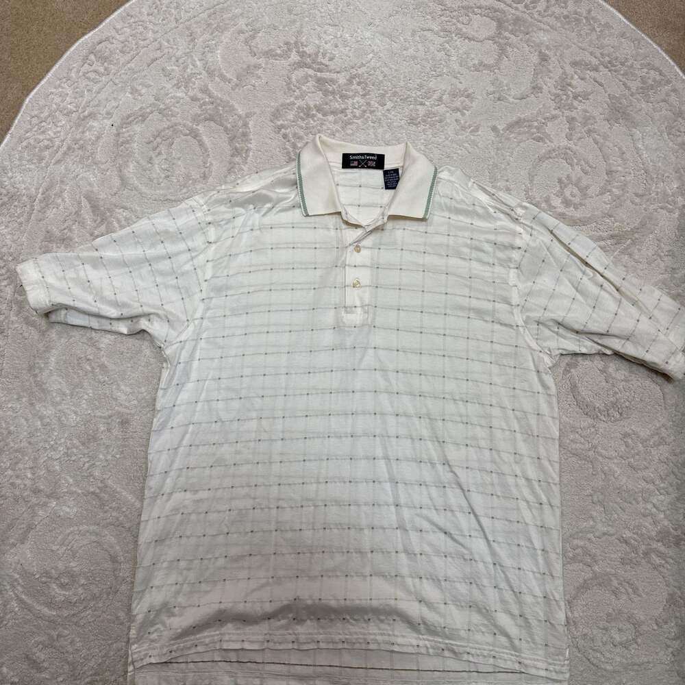 Smith & Tweed Men's White Plaid Polo Shirt L/G Golf Short Sleeve‎ Collared